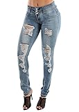 Moda Xpress Distressed Low Rise Stretchy Denim Faded Wash Butt Lifting Skinny Jeans 10817O