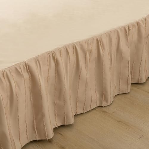 Bed Skirt Queen Size, Ruffled Bed Skirt with Split Corners, Queen Bed Skirts 16 Inch Drop with Platform, Striped Boho Tufted Queen Size Bed Skirting, Striped, Light Camel, 16'' Queen