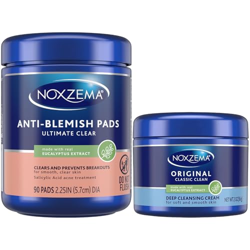 Noxzema Original Deep Cleansing Cream Travel-Friendly Face Cleanser + Ultimate Clear Anti-Blemish Pads Acne Treatment with 2% Salicylic Acid