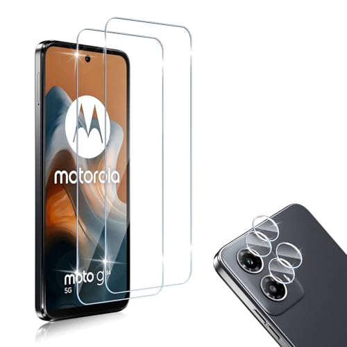 Screen Protector Compatibile con Motorola Moto G34 2 Pezzi Vetro Temperato + 2 Pellicola Fotocamera Senza Bolle Anti Graffio 9H Durezza Protettiva +