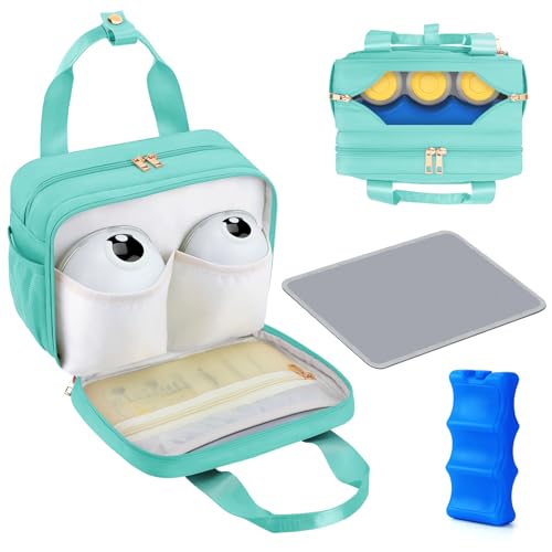 Image of PIIOSER Breastmilk Cooler Bag with Ice Pack, Compatible with Wearable Breast Pumps & Accessories - Portable Pumps Carrying Case for Nursing & Working Moms (Green-Small)