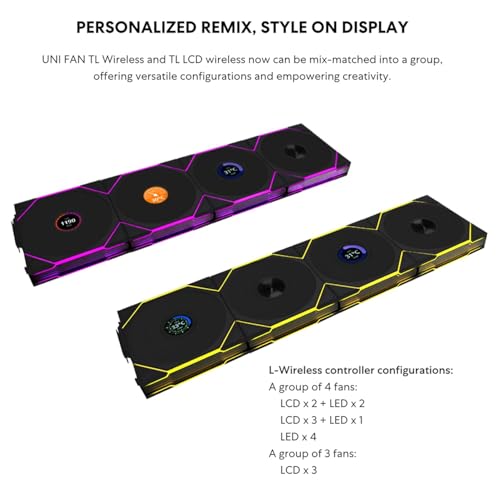 Image of Lian Li UNI Fan TL LCD Wireless 140-Single Pack(Reverse Blade)-2.4 GHz Wireless Signal 140MM ARGB Fan-Infinity Mirror-Daisy-Chain-Lighting Effects-Controller NOT Included&Required-White (14RTLLCD1W1W)
