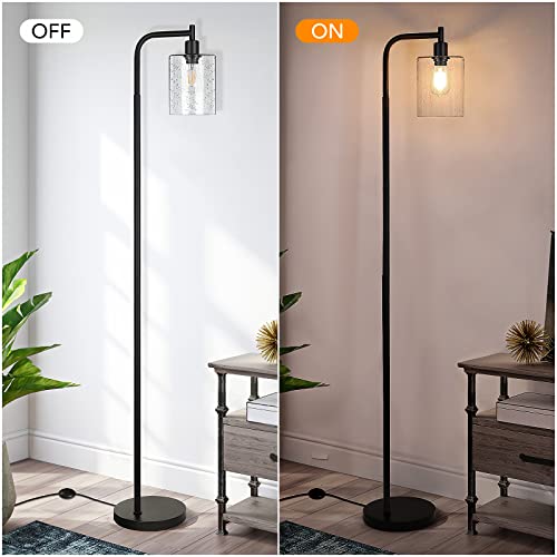 Maxvolador Industrial Floor Lamp, Black Standing Lamps With Hanging Seeded Glass Shade, Modern Led Floor Lamp For Living Room Bedroom, Farmhouse Reading Lamp, Tall Pole Lamp For Office Study Room #TOP2