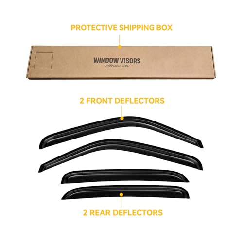 Image of Window Visors for 2000-2006 Chevrolet(Chevy) Tahoe & GMC Yukon (Not fit Yukon XL), Rain Guards Shields Vent Deflector Shade Dark Smoke 2002-2006 Cadillac Escalade, Tape-On, 4PCS