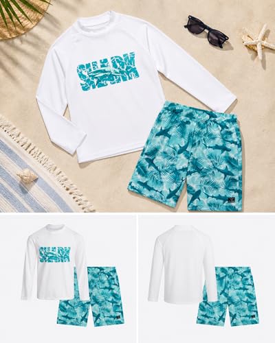 Image of Big Chill Boys Rash Guard Set - 2 Piece UPF 50+ Boys Swim Trunks & Long Sleeve Boy Swim Shirt Youth Bathing Suit Swimwear Set