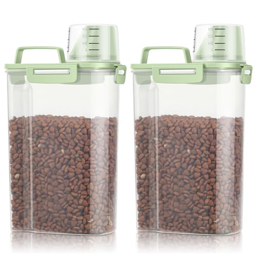 TBMax Small Dog Cat Food Storage Containers 2 Pack, Travel-Friendly Pet Food Container with Spout & Measuring Cup, Kid-Friendly Pet Feeding Dispenser, Portable Dog Treat Bird Seed Container