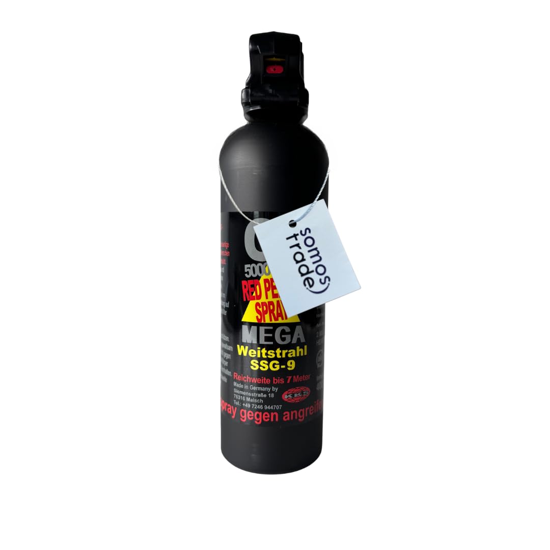 OC 5000 Pfefferspray Mega – 400 ml – Weitstrahl – SSG-9 – Extra stark – Reichweite bis 7 m – zur Tierabwehr – Made in Germany - SomosTrade