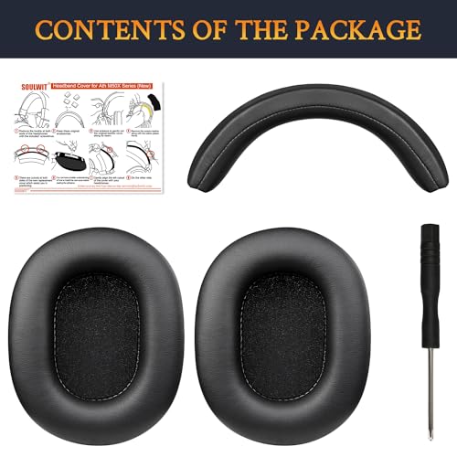 Image of SOULWIT Ear Pads Cushions + Headband Cover, Replacement Kit for ATH M50, M50X, M50XWH, M50XBT, M50XBT2, M50S /LE Headphones, Replacement Headstrap Pad & Earpads Repair Part (Black)