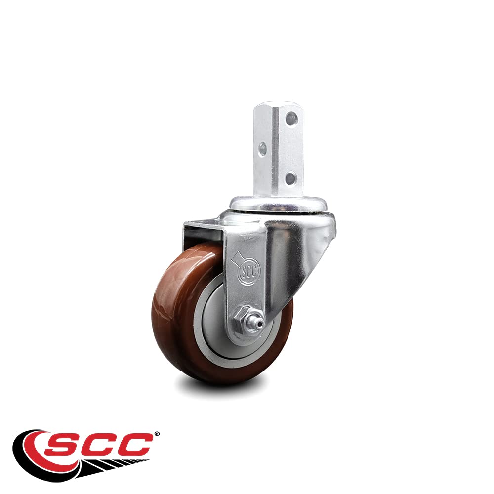 Swivel Square Stem Caster w/3” x 1.25” Maroon Non-Marking Polyurethane Wheel – 3/4” x 2” Square Stem with (3) 17/64” Diameter Mounting Holes – 300 lbs. Capacity/Caster – Service Caster Brand