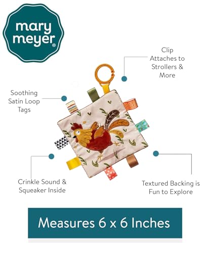 Image of Taggies Crinkle Me Toy with Baby Paper & Squeaker with Sensory Tags, 6 x 6-inches, Rooster