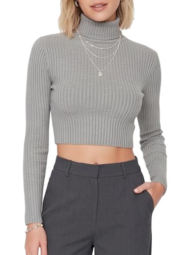 Image of MixMatchy Women's Cropped Ribbed Turtleneck Sweater