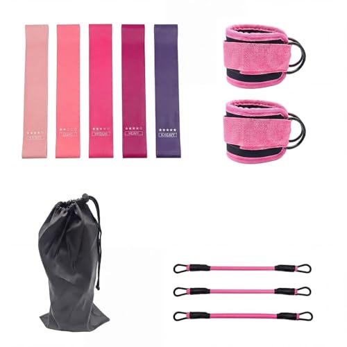 Bandas Elasticas Musculacion y Tobilleras Set, Gomas Elasticas Fitness de Resistencia (5 40 lbs) para Entrenamiento de Fuerza, Pilates, Yoga y Gimnasio en Casa, Material TPE Antideslizante