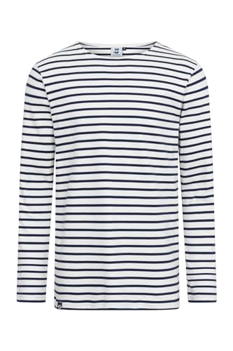 HANSEHELD Streifenshirt Herren Natur-Marine Langarm Weiß Blau GOTS Organic M | Männer Ringelshirt | Streifen | Bretonisches Hemd | Matrosenshirt | Gestreift | Bio Baumwolle