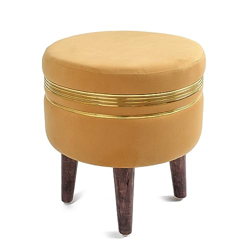 Image of NACIA Velvet Ottoman Pouffes Stool for Living Room Wooden Sitting Furniture Footrest Footstool for Foot Rest Upholstered Foam Cushioned Puffy for Home Decor, Dressing Table Stool (17 inch Height, Beige)