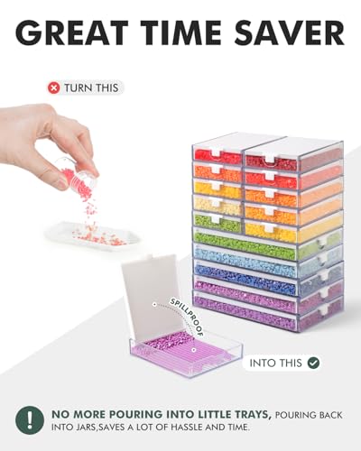 Image of CATEARED Trabricks 2-in-1 Stackable Diamond Art Trays With Lids, Diamond Art Storage, Craft and Bead Storage Organizer & Line-Up, Box Package (Clear White, 30 piece Tray Kit)