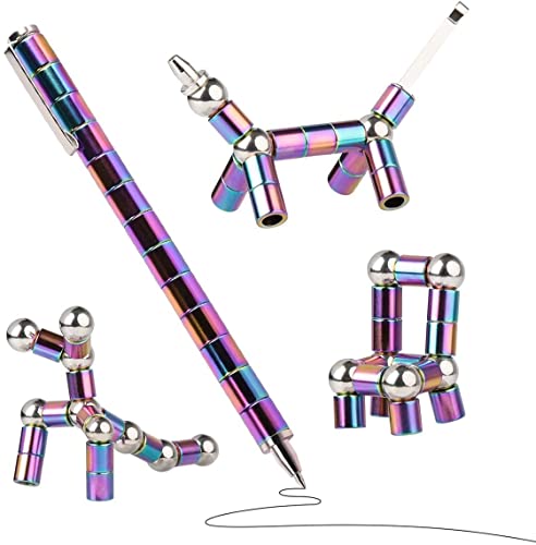 Toy Pen, Decompression Magnetic Metal Pen, Multifunctional Deformable Magnet Writing Pen, Writing Magnet Ballpoint Pen, Eliminate Pressure Fidget Toy Gift for Kids or Friends