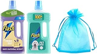 Flash All Purpose & Floor Cleaner Bundle: Traditional Collection, Natural French Soap & Lavender, 1L + Flash for Pet Lovers, with Febreze Freshness, 1L + Our Gift for You: Organza Bag Size 9x7x0.1cm