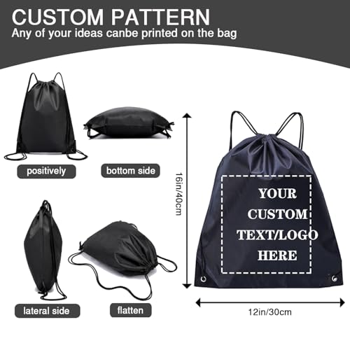 Custom Bags With Your Logo Set of 100 Custom Backpack Draw String Bags Pack Bulk for Travelling Swimming Gym Everyday Use (Black)