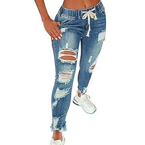 KUNMI-Women-High-Waist-Skinny-Stretch-Ripped-Jeans-Destroyed-Denim-Pants-Plus-Size KUNMI Women High Waist Skinny Stretch Ripped Jeans Destroyed Denim Pants Plus Size Blue