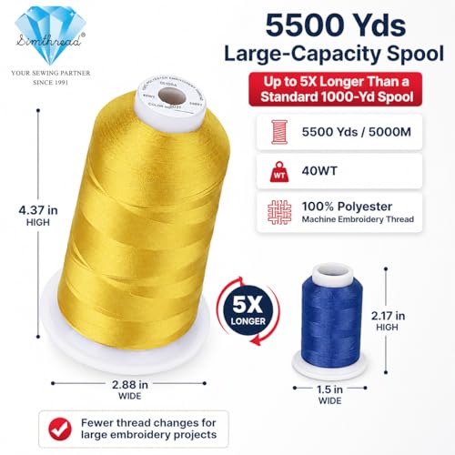 Image of Simthread 5500Yds /5000M 40WT Polyester Embroidery Thread Pea Soup S031 | High-yardage 5000M spool offers smooth feeding and stable 40WT polyester thread for home and commercial embroidery machines.