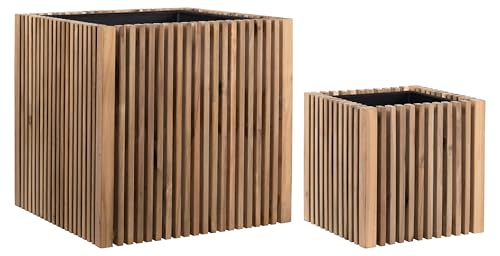 Pflanzkübel - Blumenkübel - 2er Set - mit Einsatz - Hochwertige Esche oder Akazie - Indoor - Modernes Design (Natur/Braun - Akazie, ⌀ 51/33 cm H 50/33 cm)