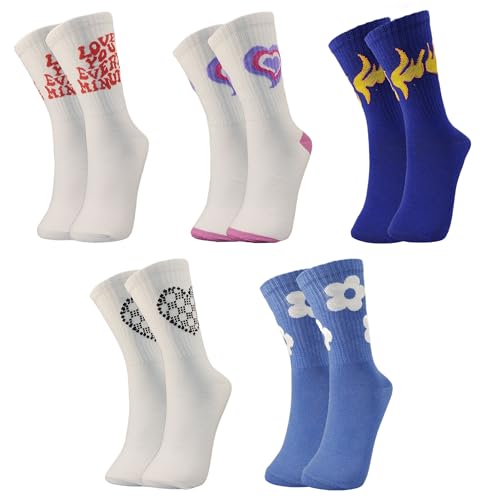 Image of TRAZO Women's Calf Length Designer Printed Multicolor, Multi-Purpose Socks | Socks for Women (Pack of 5)