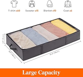 Lifewit 6 Pack UnderBed Storage Bags with Lid, Clothes Storage Boxes Foldable Under bed Storage Organizer with Reinforced Handle Thick Fabric Clear Window for Clothes Blankets Shoes, 65L, Grey