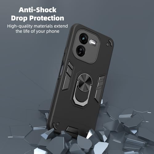 Image of Armor iQOO Z9x 5G Defender Case | Rotating Ring Holder & Kickstand in-Built | Military Grade Armor | 360 Degree Protection Back Cover for iQOO Z9x 5G / Y37 Pro 5G / Y37 Pro 5G (Black)