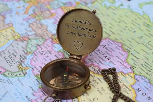 Brújula de trabajo personalizada de latón con mensaje grabado, herramienta de navegación estilo vintage para boda, padrinos, Día del Padre, regalos de graduación miniatura 1