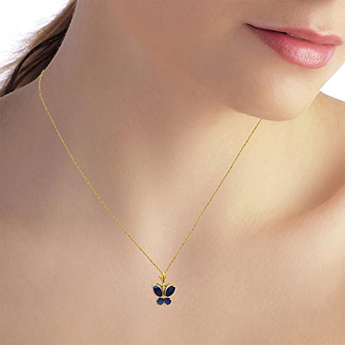 Galaxy Gold GG 14K Yellow Gold Butterfly Natural Blue Sapphire Drop Pendant Necklace - Image 3