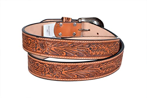 Western Belt Genuine Leather Hand Tooled Heavy Duty Removable Buckle 30HQ0072