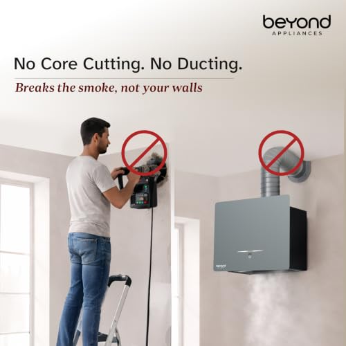 Image of Beyond Appliances Cube Pro Plug N Play BLDC Ductless Kitchen Chimney | 1500 CMH| Auto-Clean| 5-Stage Charcoal Activated Filter +4Yr Warranty| 3-way Suction| 15Yr Motor + 2Yr Warranty| 45dB| 60cm| Grey