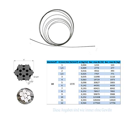 Stainless Steel Wire Rope 7X7 Medium Soft Stainless Steel A4_3 mm, Drahtdurchmesser 3mm, 10m - Image 3
