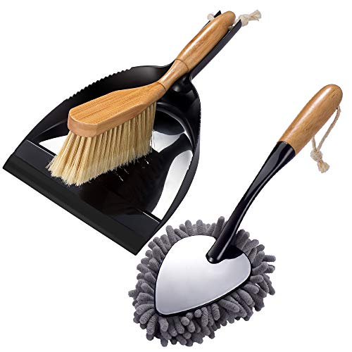 MASTERTOP Juego de Recogedor y Cepillo de Bambú con Plumero de Chenilla Kit de Cepillo de Limpieza con Mango para Cocina y Hogar Cover