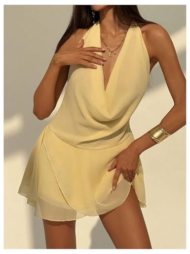 SOLY HUX Women's Halter Mini Dress Deep V Neck Draped Ruffle Hem Backless Sleeveless Party Dresses3