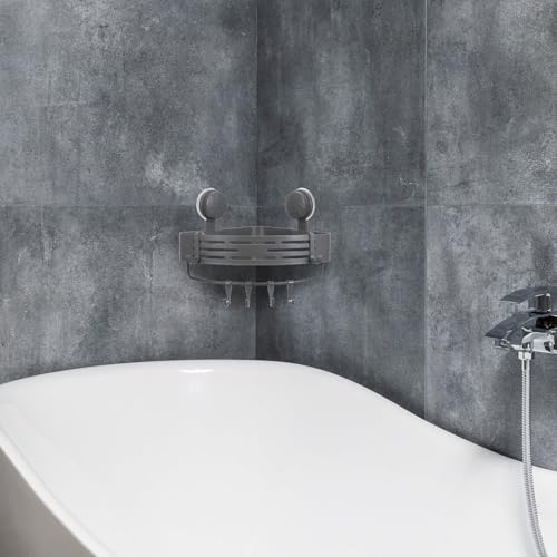 Estante triangular para baño sin taladrar azulejos con doble bandeja gris 7