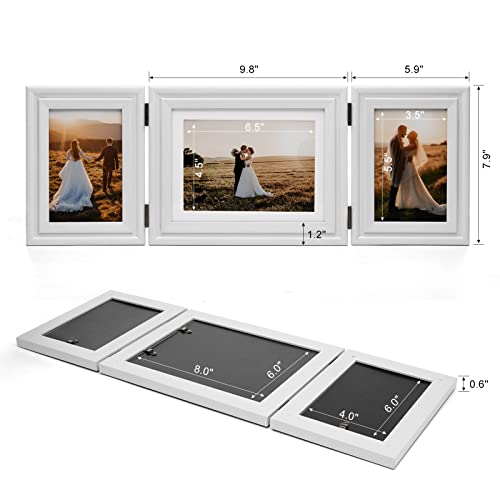 Wisadd 3 Vertical Horizontal 4X6 And 5X7 Picture Frames Hinged Wood Folding Photo Frames With Real Glass Front Fit For Desktop Or Tabletop, White Xbai-V46H75V46 #TOP2