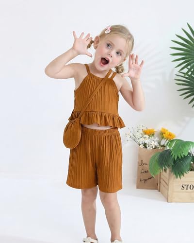 Image of Weebaby Toddler Girl Clothes Baby Summer Outfits Sleeveless Halter Top Ruffle Short Set Cute Kids Clothes Girls