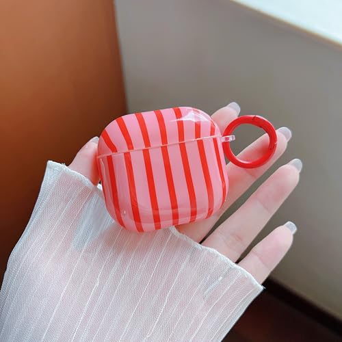 Image of MINSCOSE for AirPods 4 Clear Case,Cute Striped Aesthetic Pattern Design with Girly Keychain Ring,Soft TPU Protective Shockproof Cover with Cleaner Kit for Girls Women for Airpods 4-Dark Pink