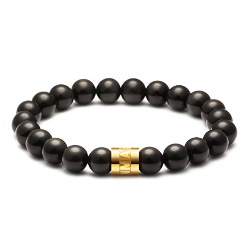MATT HANN Titanium Steel Obsidian Bracelet with Rainbow Eye Effect Original Handmade Grouding Stone Protection 8mm Color Golden