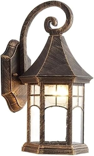 noxozoqm Outdoor Victorian Glass Lantern Wall Light Lantern Modern Simplicity Aluminium Metal Luminaire Waterproof E27(Brown)