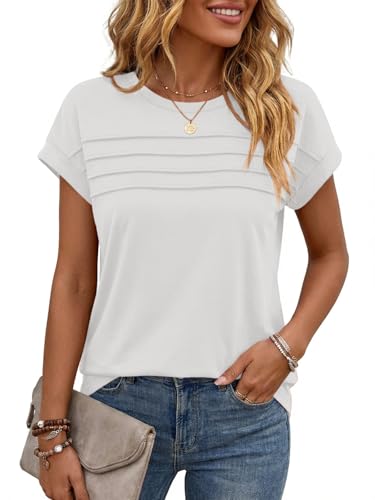 Cicy Bell T Shirt Damen Rundhals Oberteile Elegant Kurzarm Tops Sommer Basic Shirts Bluse. Weiß S