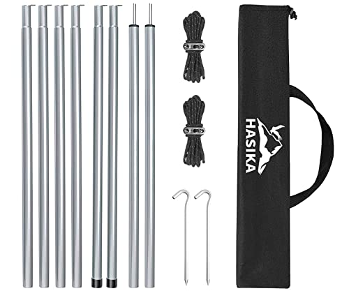 Hasika Camping Tent Pole Repair Kit Including Ropes Stakes Adjustable from 41.3\" to 80.7\" Replacement for Tarp Awning Rainfly 2 Set (8 Sections)