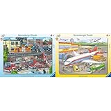 Ravensburger Kinderpuzzle - 05093 Feuerwehreinsatz an den Bahngleisen & Kinderpuzzle - 06700 Kleiner Flugplatz - Rahmenpuzzle für Kinder ab 4 Jahren, mit 40 Teilen