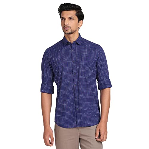 Image of Colorplus Cotton Contemporary Fit Dark Blue Casual Shirt for Men