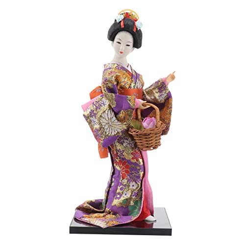 NOLITOY Asian Decor 12 Inch Japanese Kimono Doll, Doll Ornament Asian Geisha Collectible Figurine for Office Home Table Decoration, Japanese Kimono Collectible