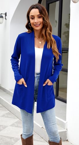 Image of Newchoice Womens Lightweight Long Sleeve Cardigans with Pockets Summer Casual Open Front Sweater Cardigan Duster