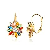 Barzel 18K Gold Plated Flower Earrings - Colorful Lotus Flower Earrings For Women