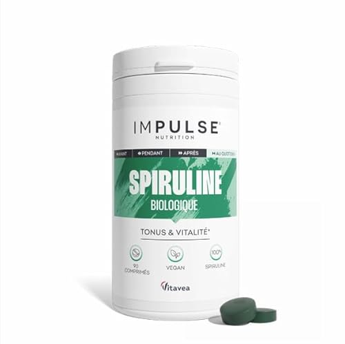 Impulse Nutrition - Spiruline bio - 100% pure - Energie, Fer & Antioxydant - Phycocyanine Puissante - Complément alimentaire Récupération & Vitalité - Vegan - 90 comprimés