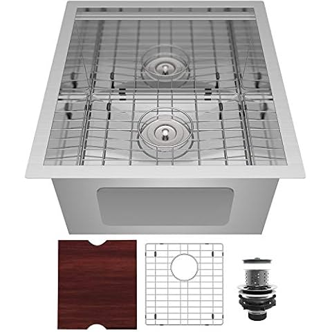 Single Bowl Bar Sink Stainless Steel Drop in Kitchen Sink for Bar Laundry Farmhouse Decoration Remodel, With Baskets Strainer Drain Assembly,16 Gauge (17"x19"x10", Mini Sink with Stair) Cover